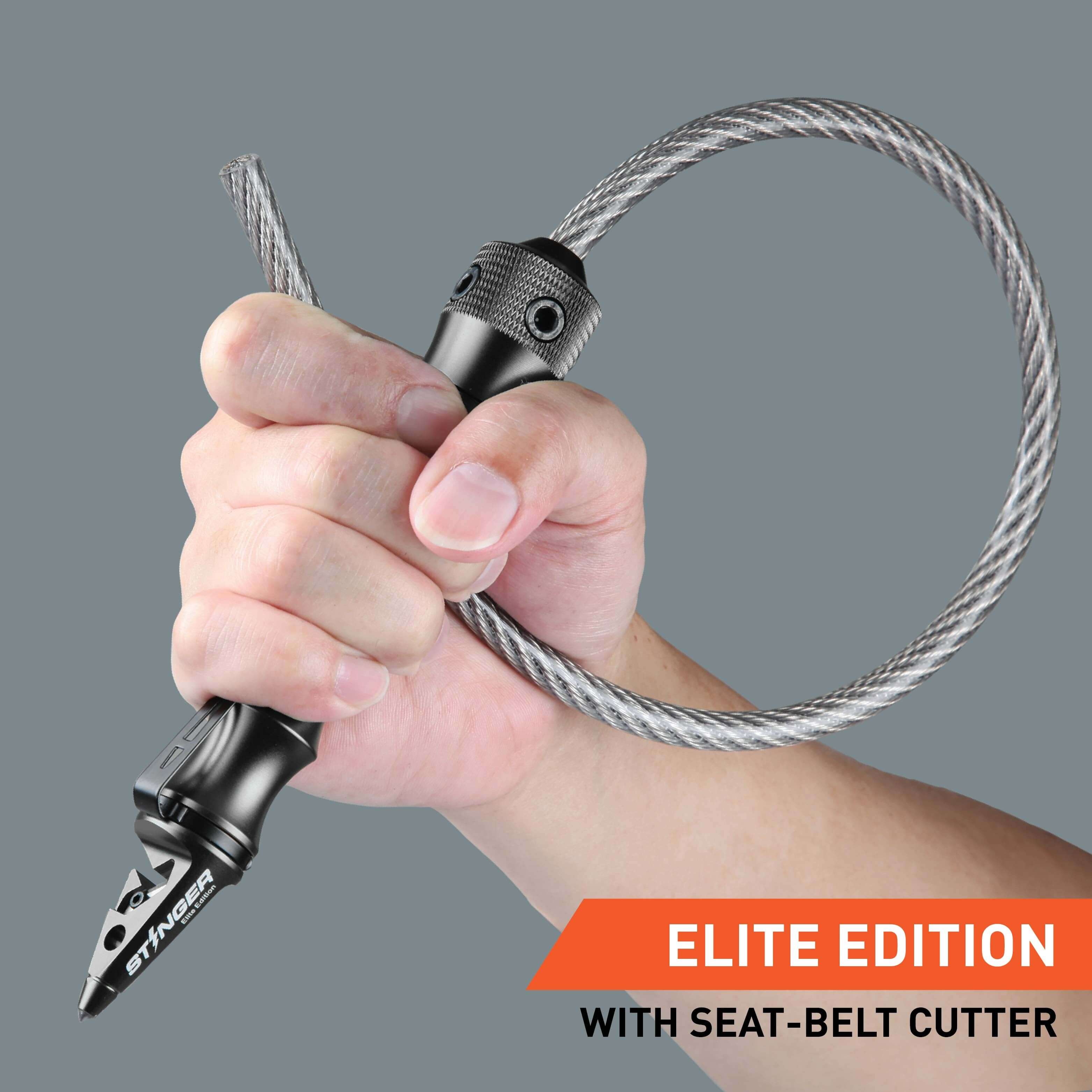 Stinger Whip Car Emergency Tool with Seat Belt Cutter and Window Breaker (Elite Edition, Black)