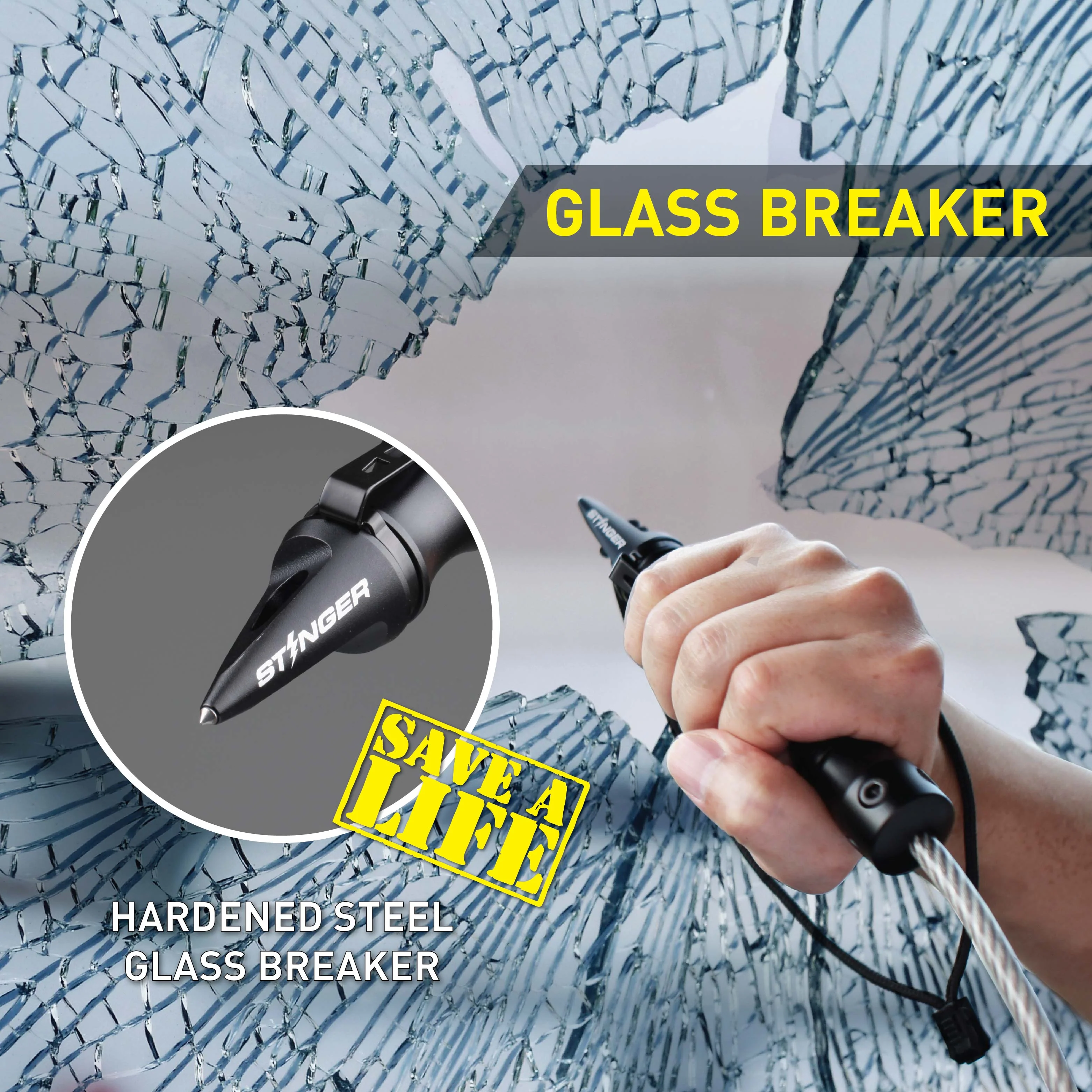 Stinger Whip Car Emergency Tool with Window Breaker (Black) - Image 11