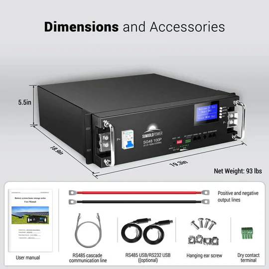 SunGold 48V 100AH Server Rack LiFePO4 Lithium Battery SG48100P UL1973 UL9540A - Image 5