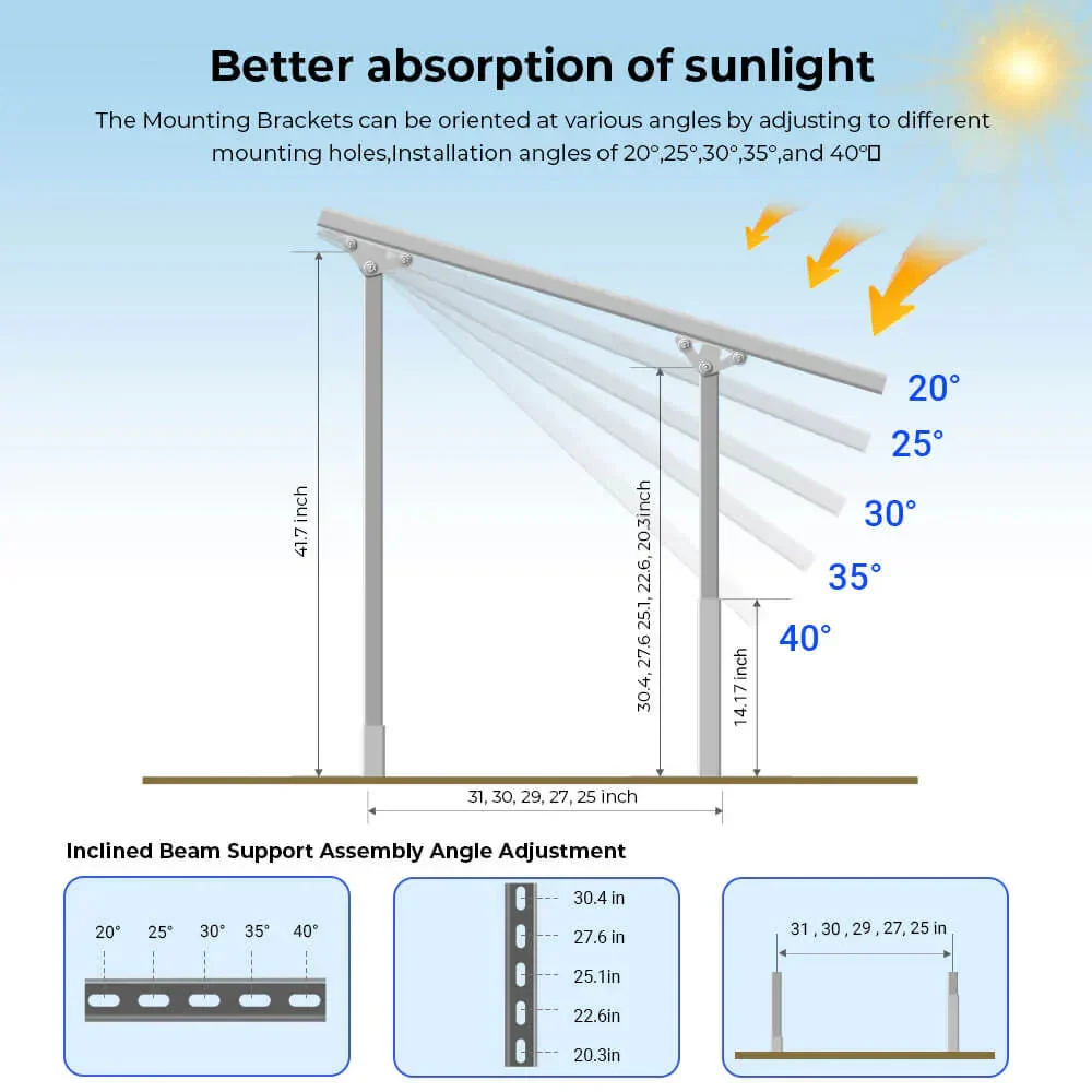 Sungold Power Modular & Expandable Ground Mount Brackets for 2× 400W–590W Solar Panels - Image 3