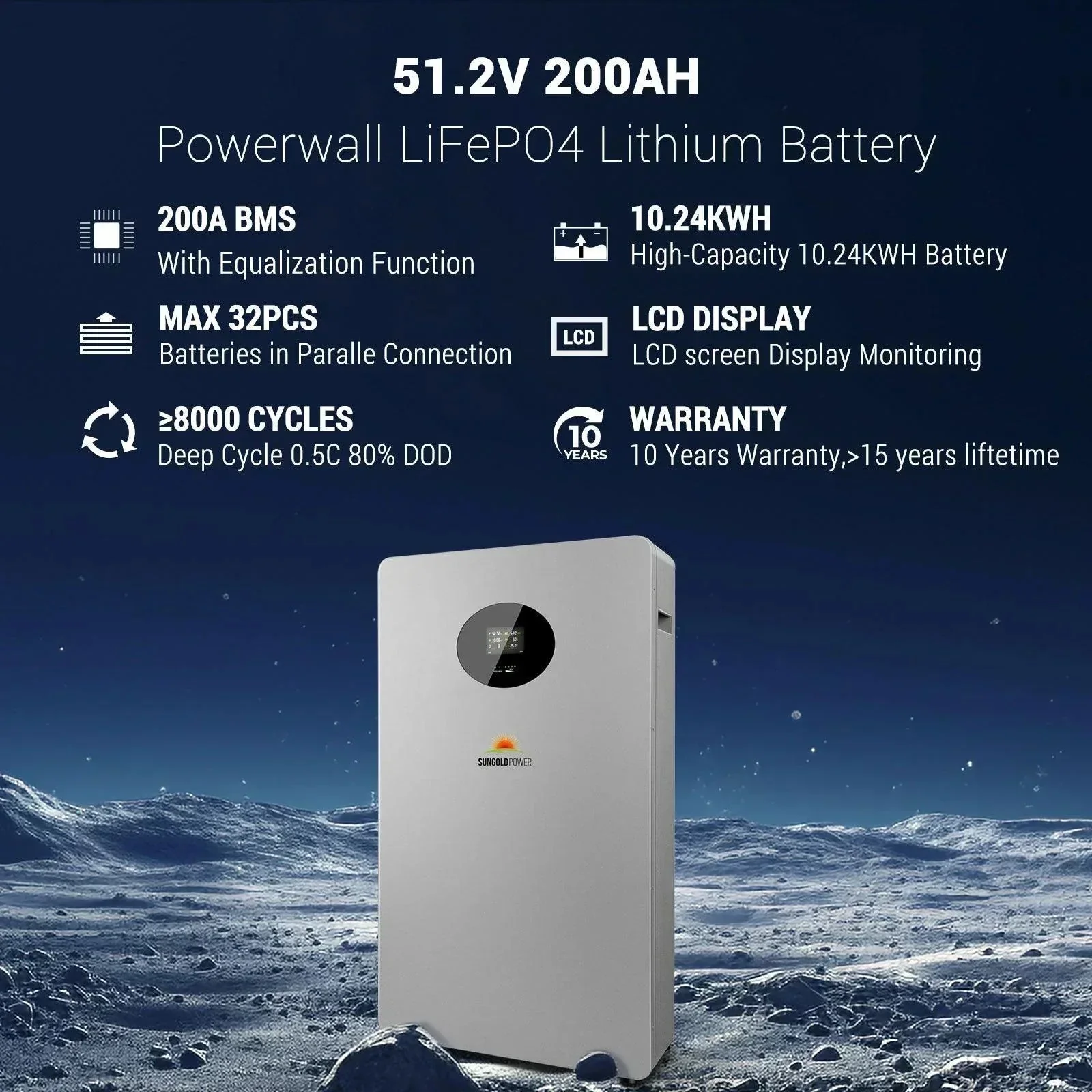 Sungold Power Powerwall X LITHIUM BATTERY 51.2V 200AH SG48200T - Image 3