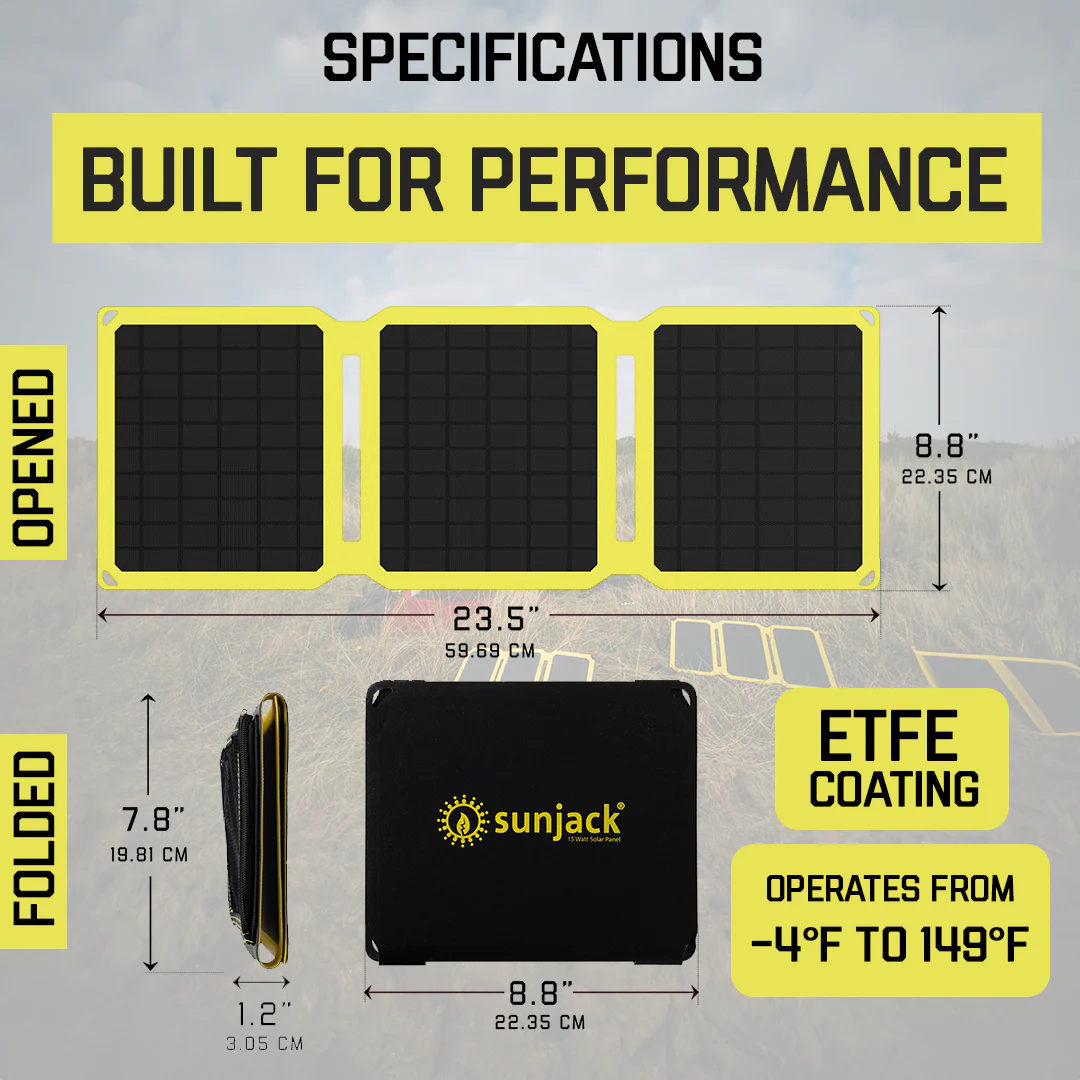 SunJack 15 Watt ETFE Foldable Portable Solar Panel Charger with 10000mAh Power Bank Battery - Image 8