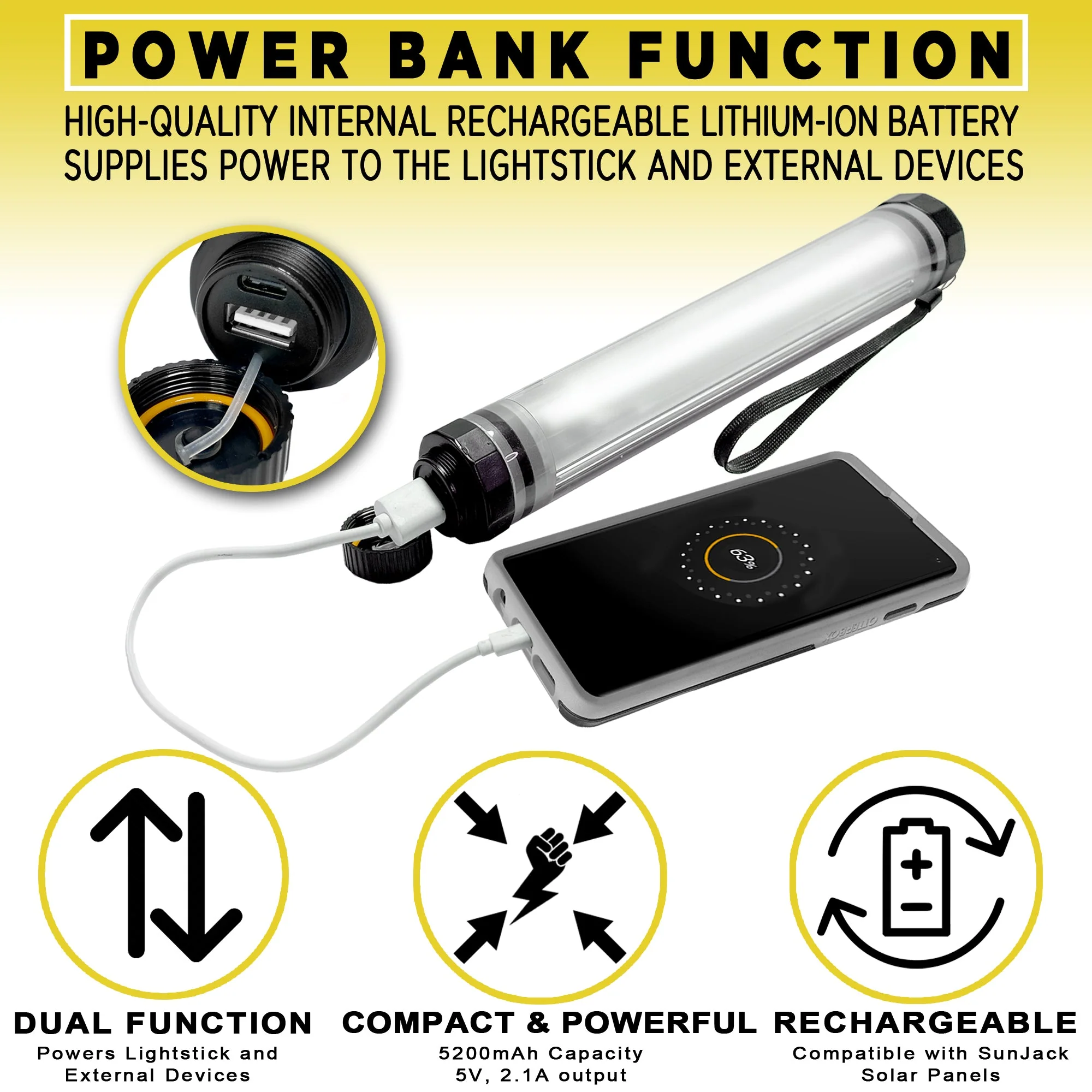 SunJack Waterproof LightStick Camplight with Power Bank - Image 4