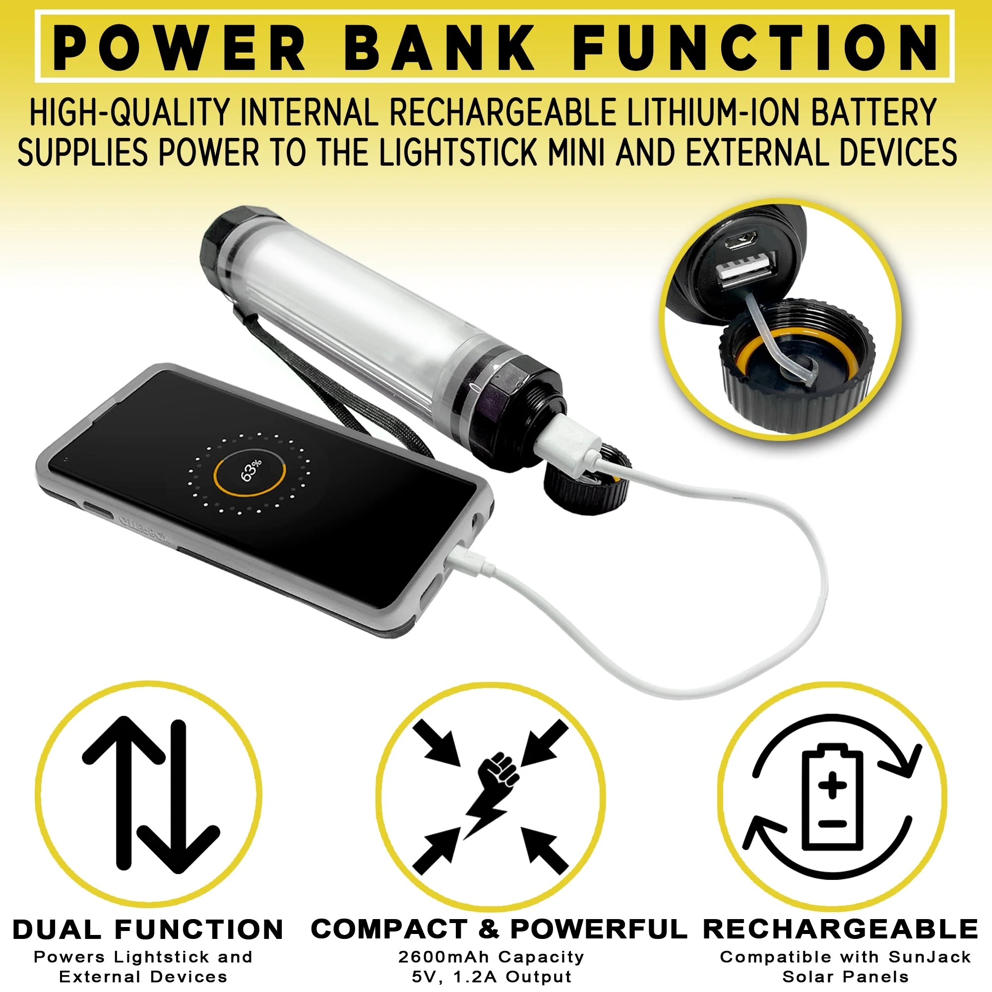 SunJack Waterproof LightStick Mini Camplight with Power Bank - Image 4