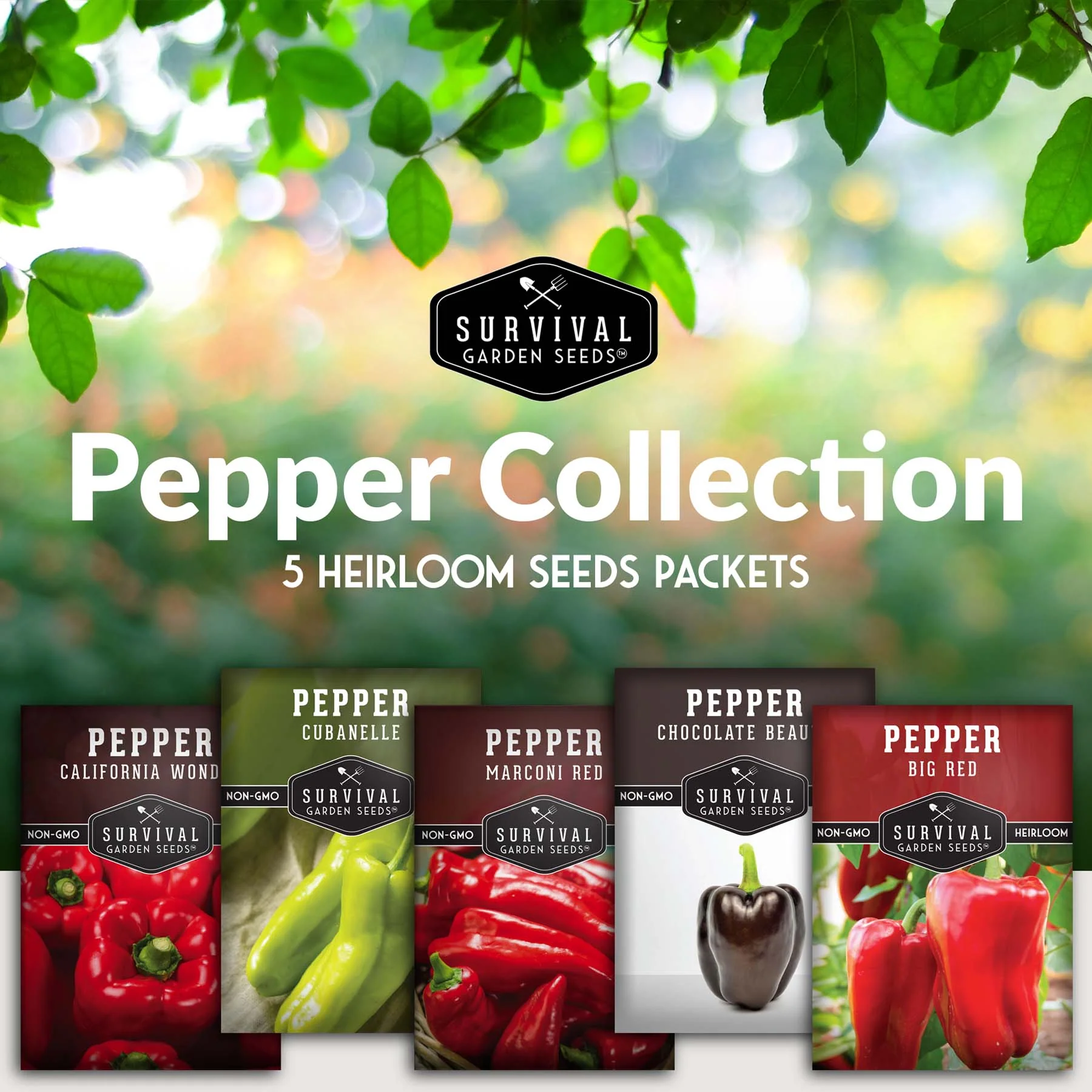 Sweet Pepper Collection - California Wonder Bell, Marconi Red, Cubanelle, Chocolate Beauty, and Big Red Peppers - Image 2