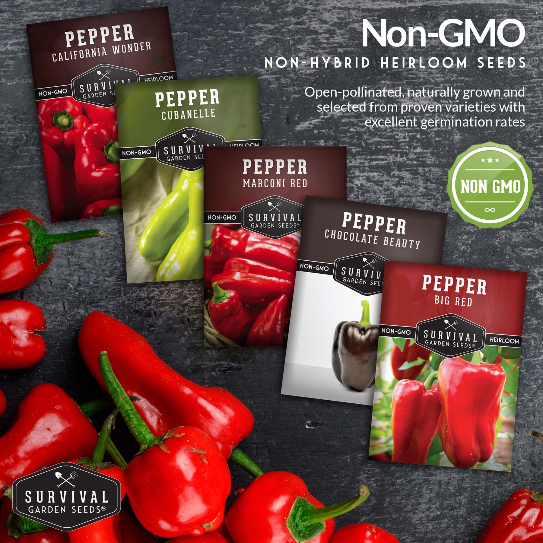 Sweet Pepper Collection - California Wonder Bell, Marconi Red, Cubanelle, Chocolate Beauty, and Big Red Peppers - Image 5
