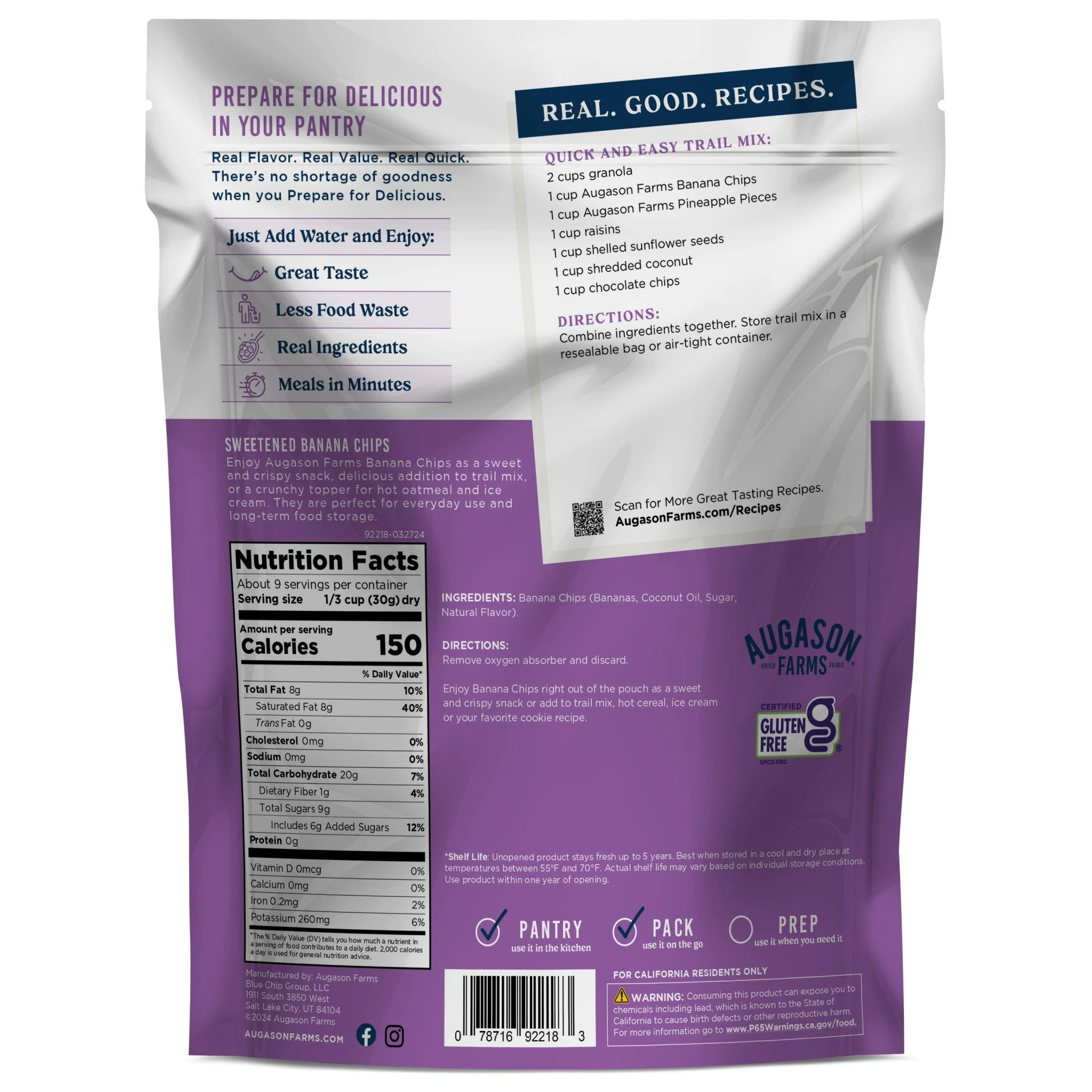 Sweetened Banana Chips Pouch, 9 Servings - Image 2