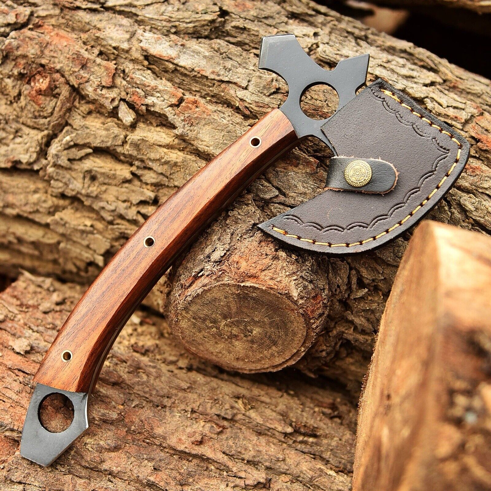 Tactical Tomahawk with Acid-Etched Full Tang 1095 Steel Blade and Rosewood Handle – Iron Guard - Image 3