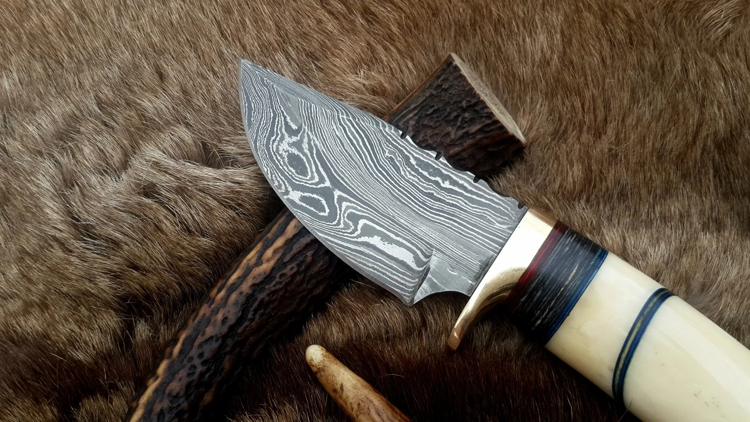 The Artisan's Blade: Custom Handmade Damascus Steel Hunting Knife | Camel Bone & Brass Accents | 9 Inches | KBS Knives - Image 2