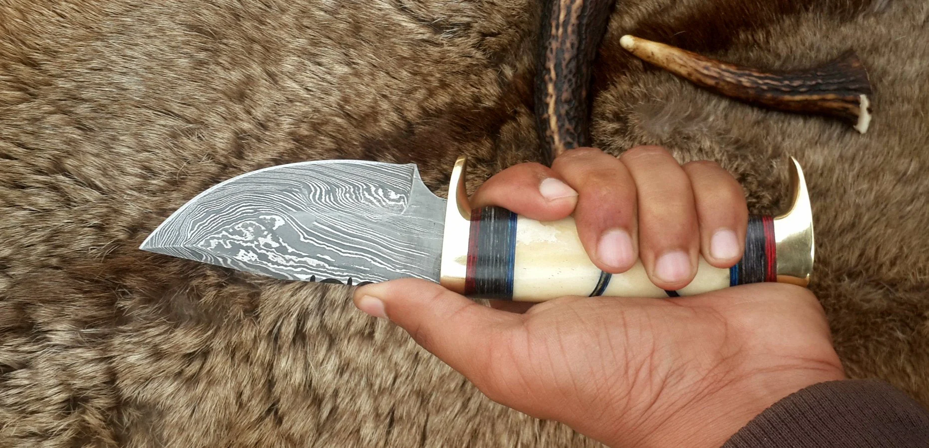 The Artisan's Blade: Custom Handmade Damascus Steel Hunting Knife | Camel Bone & Brass Accents | 9 Inches | KBS Knives - Image 3