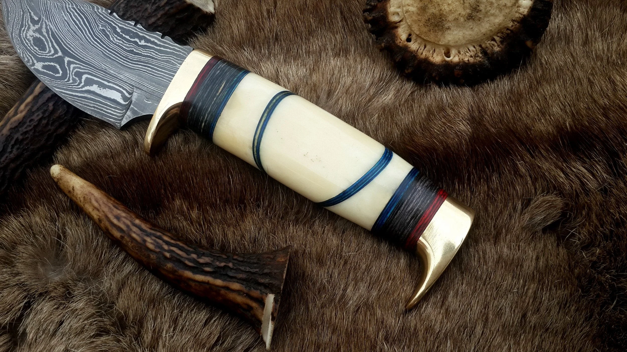 The Artisan's Blade: Custom Handmade Damascus Steel Hunting Knife | Camel Bone & Brass Accents | 9 Inches | KBS Knives - Image 5