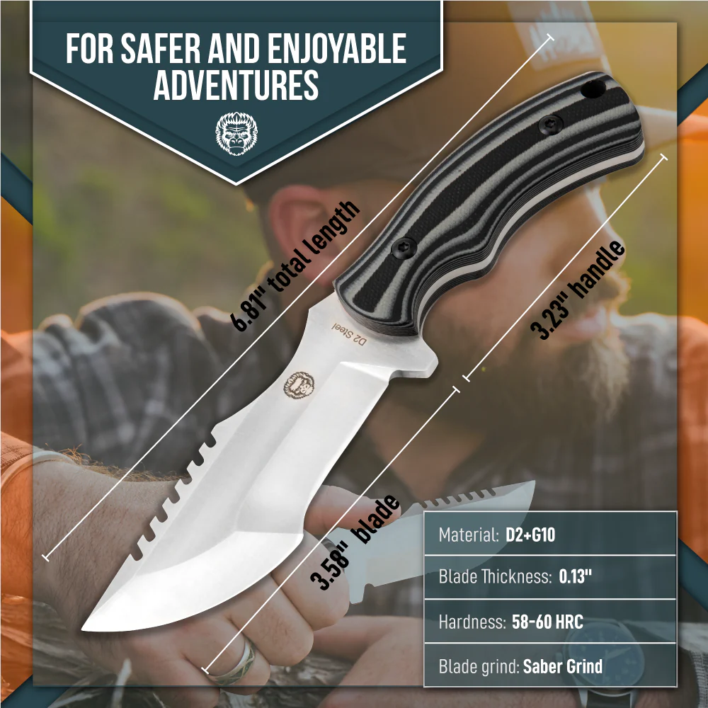 The Baby Tracker D2 Steel Bushcraft Survival Neck Knife Gift Set (Black and Gray) - Image 3