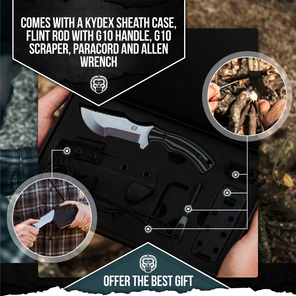 The Baby Tracker D2 Steel Bushcraft Survival Neck Knife Gift Set (Black and Gray) - Image 4