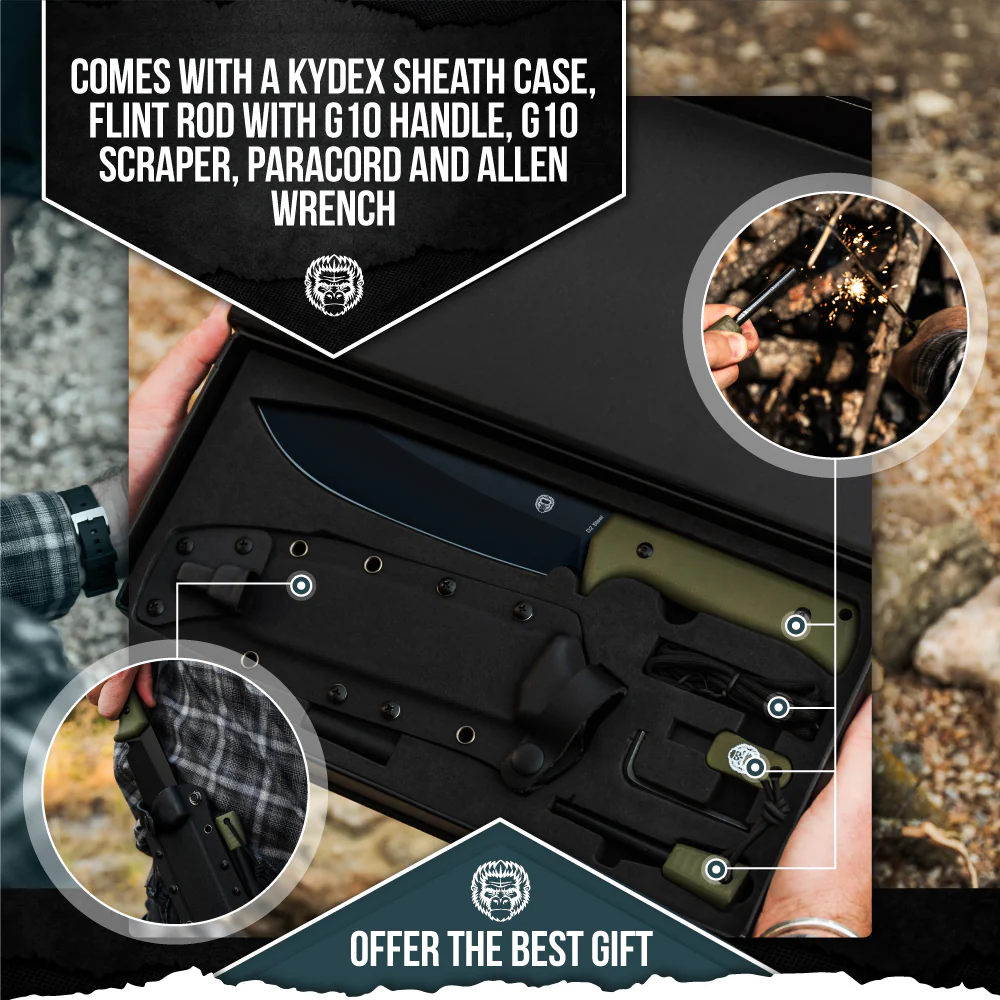 The Congo D2 Steel Bushcraft Survival Knife Gift Set (Black Blade + Green Handle) - Image 4