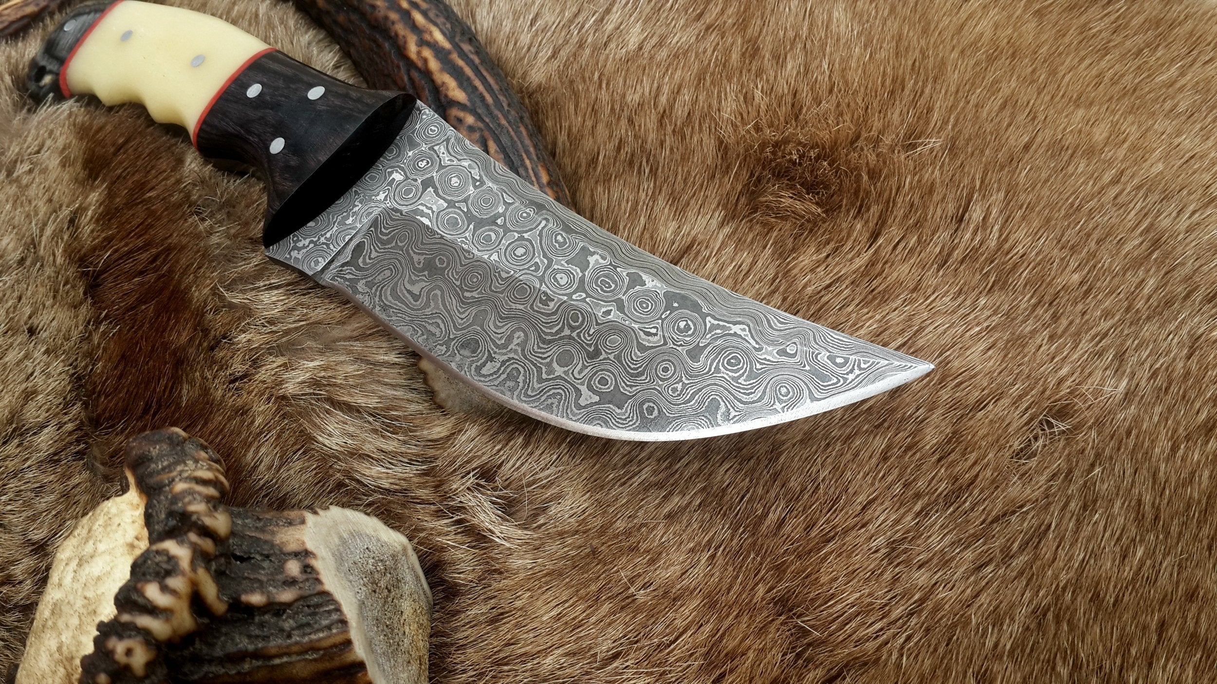 The Master Hunter: Custom Handmade Damascus Steel Fixed-Blade Hunting Knife | Camel Bone & Exotic Wood | 10 Inches | KBS Knives - Image 2