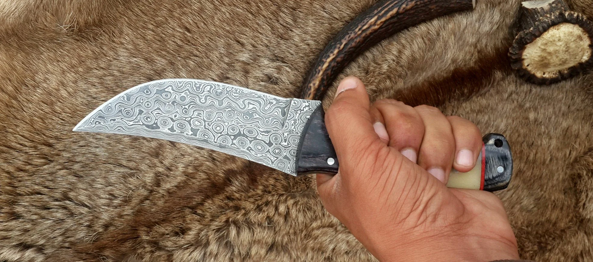 The Master Hunter: Custom Handmade Damascus Steel Fixed-Blade Hunting Knife | Camel Bone & Exotic Wood | 10 Inches | KBS Knives - Image 5
