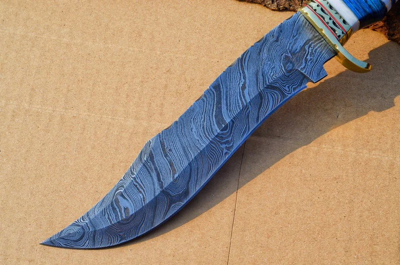 The Masterpiece Bowie: 14-Inch Damascus Steel Bowie Knife with Exotic Pakka Wood, Bone, Brass Guard, and Spacers - Image 2
