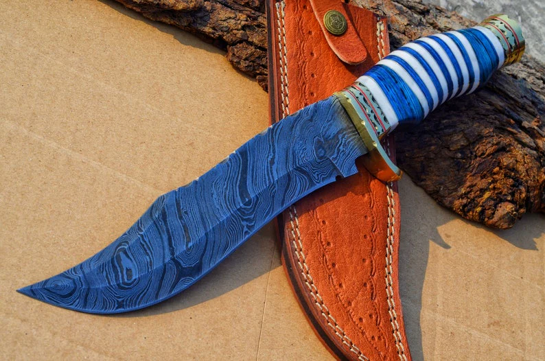 The Masterpiece Bowie: 14-Inch Damascus Steel Bowie Knife with Exotic Pakka Wood, Bone, Brass Guard, and Spacers - Image 3