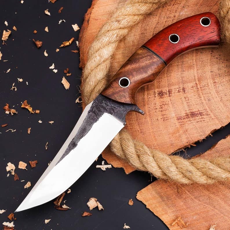 The Outdoorsman's Choice: 10-Inch Hunting Knife with Full Tang 1095 Steel Blade, Rosewood and Red Exotic Wood Handle - Image 2