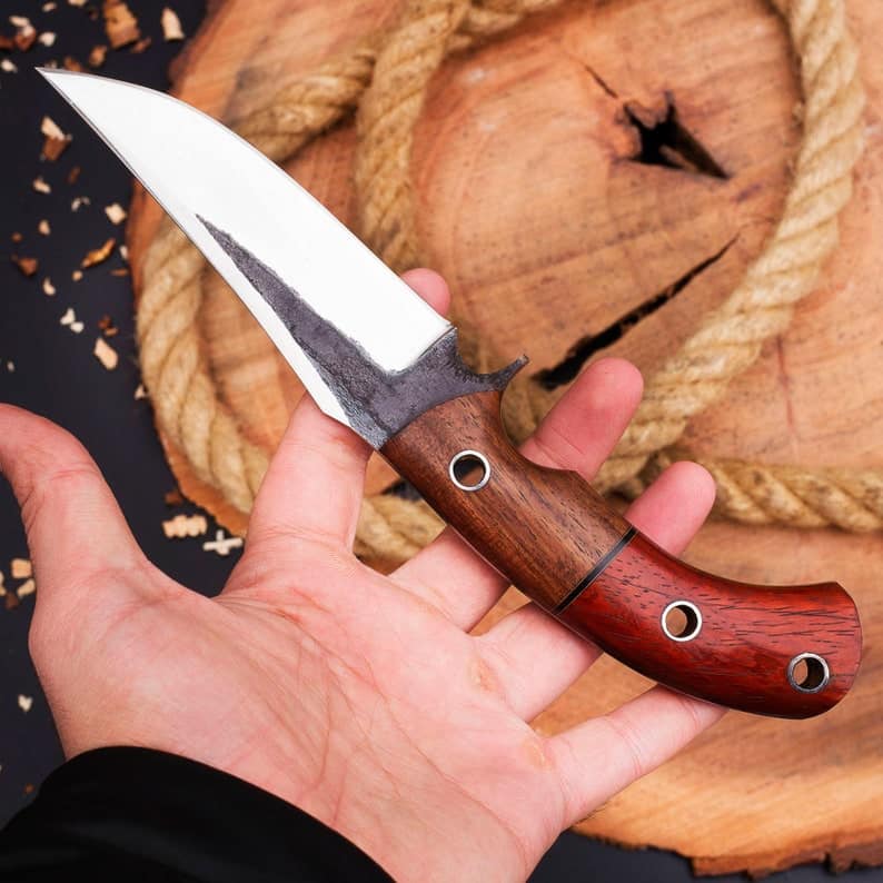 The Outdoorsman's Choice: 10-Inch Hunting Knife with Full Tang 1095 Steel Blade, Rosewood and Red Exotic Wood Handle - Image 3