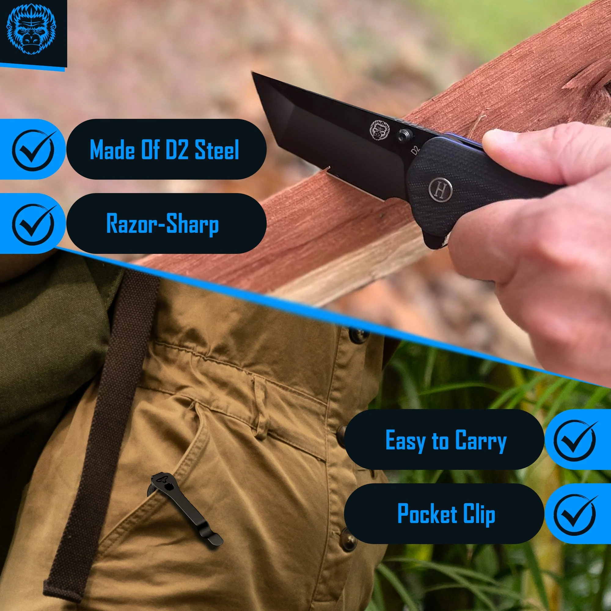 The Pioneer Folding Pocket Knife Giftset for Men and Women (Black and Blue) - Image 3