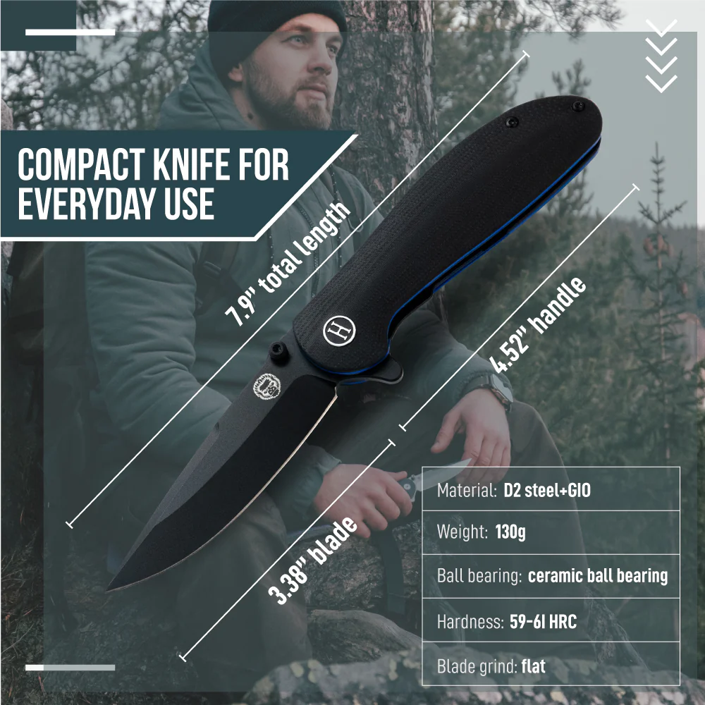 The Straight Back Folding Pocket Knife Giftset for Men and Women (Black and Blue) - Image 5