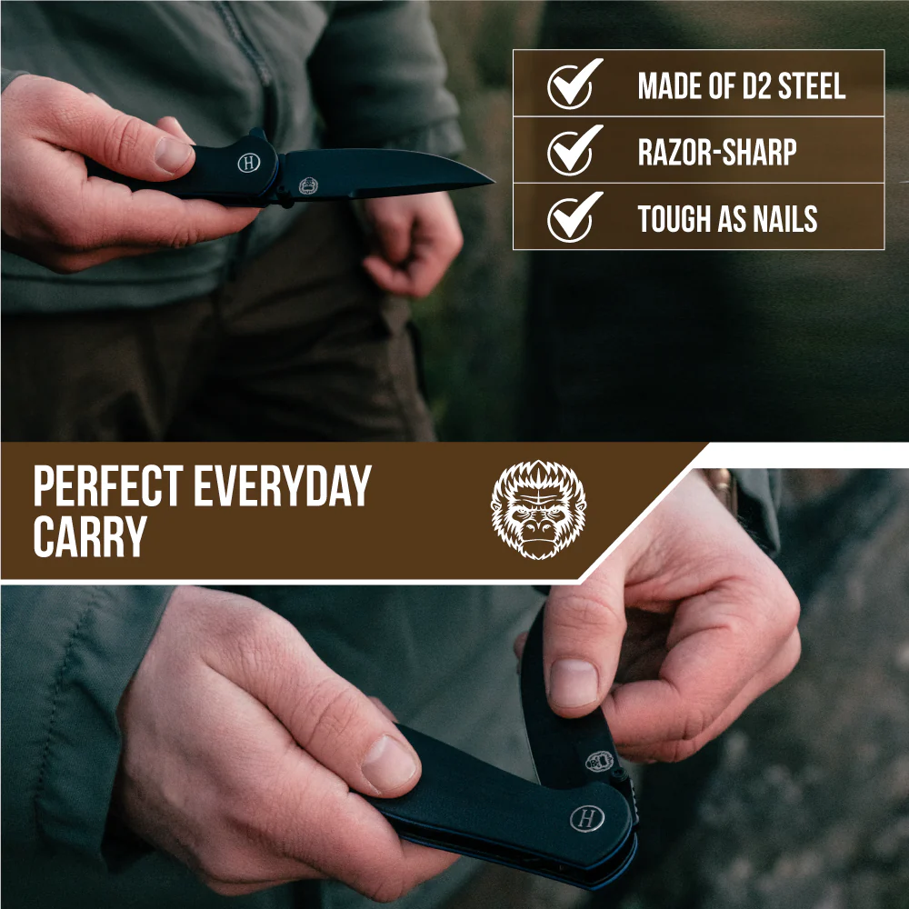 The Straight Back Folding Pocket Knife Giftset for Men and Women (Black and Blue) - Image 9
