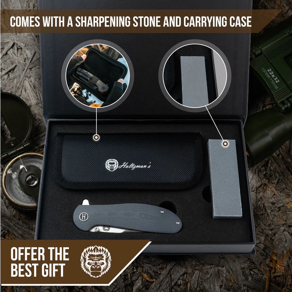 The Straight Back Folding Pocket Knife Giftset for Men and Women (Grey and Red) - Image 3