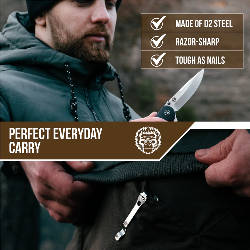The Straight Back Folding Pocket Knife Giftset for Men and Women (Silver and Black) - Image 9
