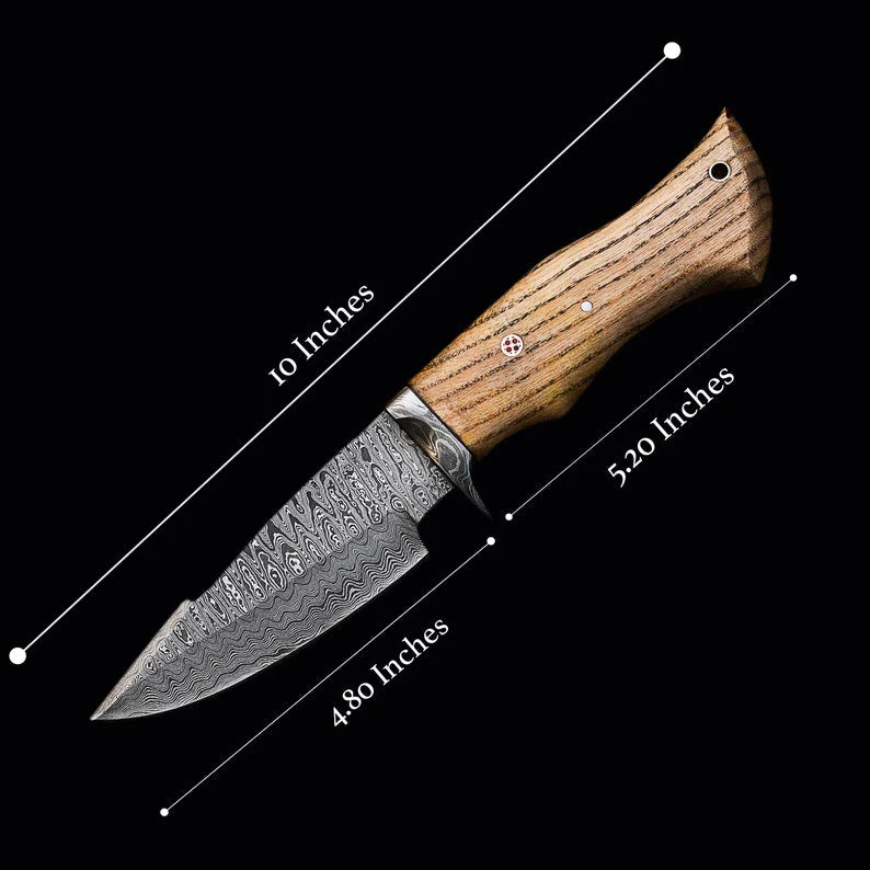 The Wilderness Elegance: 10-Inch Hunting Knife with Damascus Steel Blades, Walnut Wood Handle, and Damascus Guard - Image 5