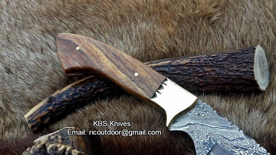 "Timber Strike" Custom Handmade Damascus Fixed-Blade Hunting Knife, 9-Inch with Rosewood Handle | KBS Knives Store - Image 3