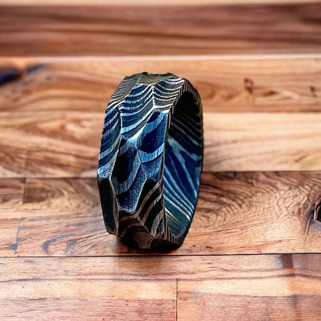 Timeless Bond Hand-Forged Damascus Steel Proposal Memory Ring by KBS Knives Store - Image 3