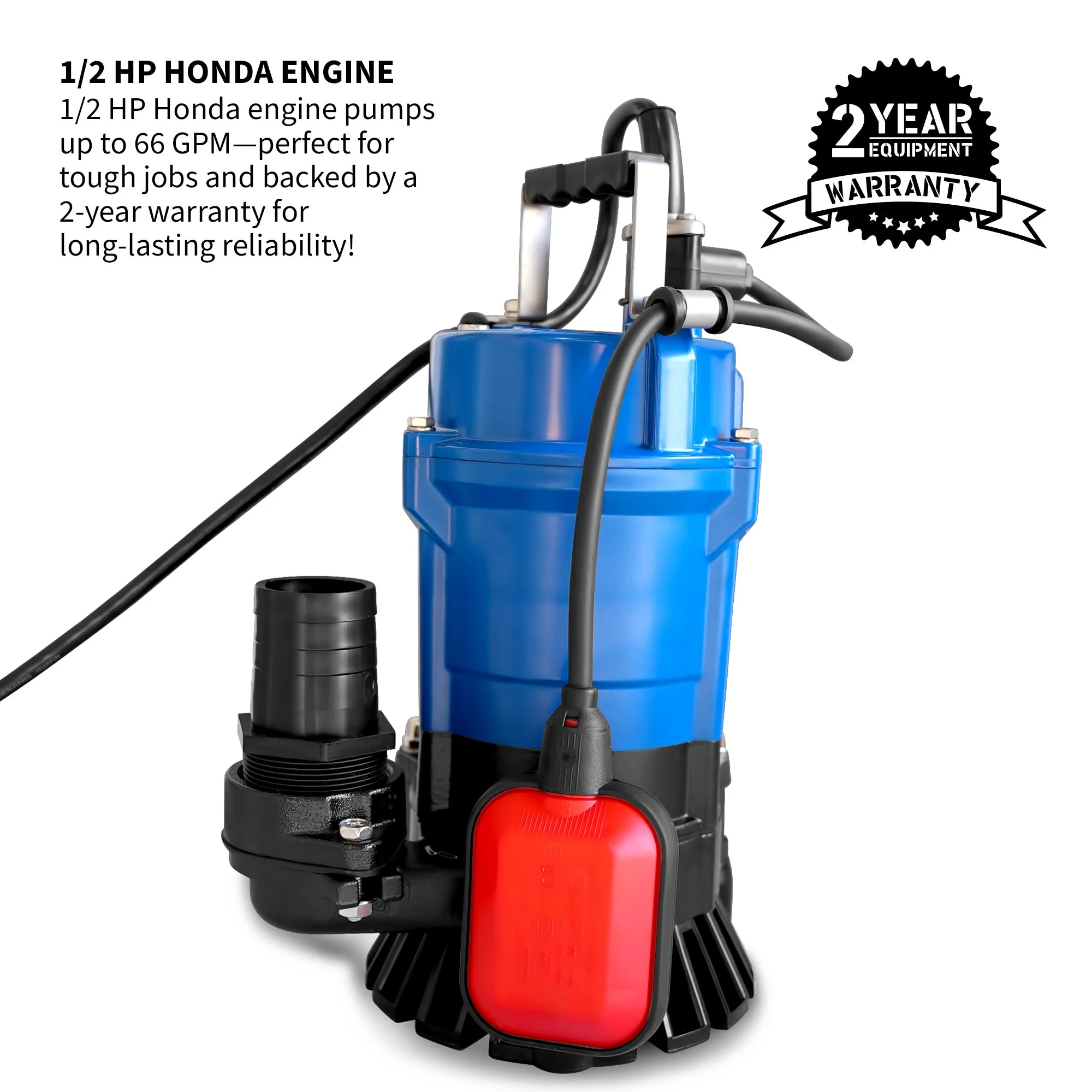 Tomahawk 1/2 HP Submersible Trash Pump, 66 GPM / 3960 GPH, 400W 2" Discharge for Dewatering Flooded Basements, Pools, Irrigation - Image 5