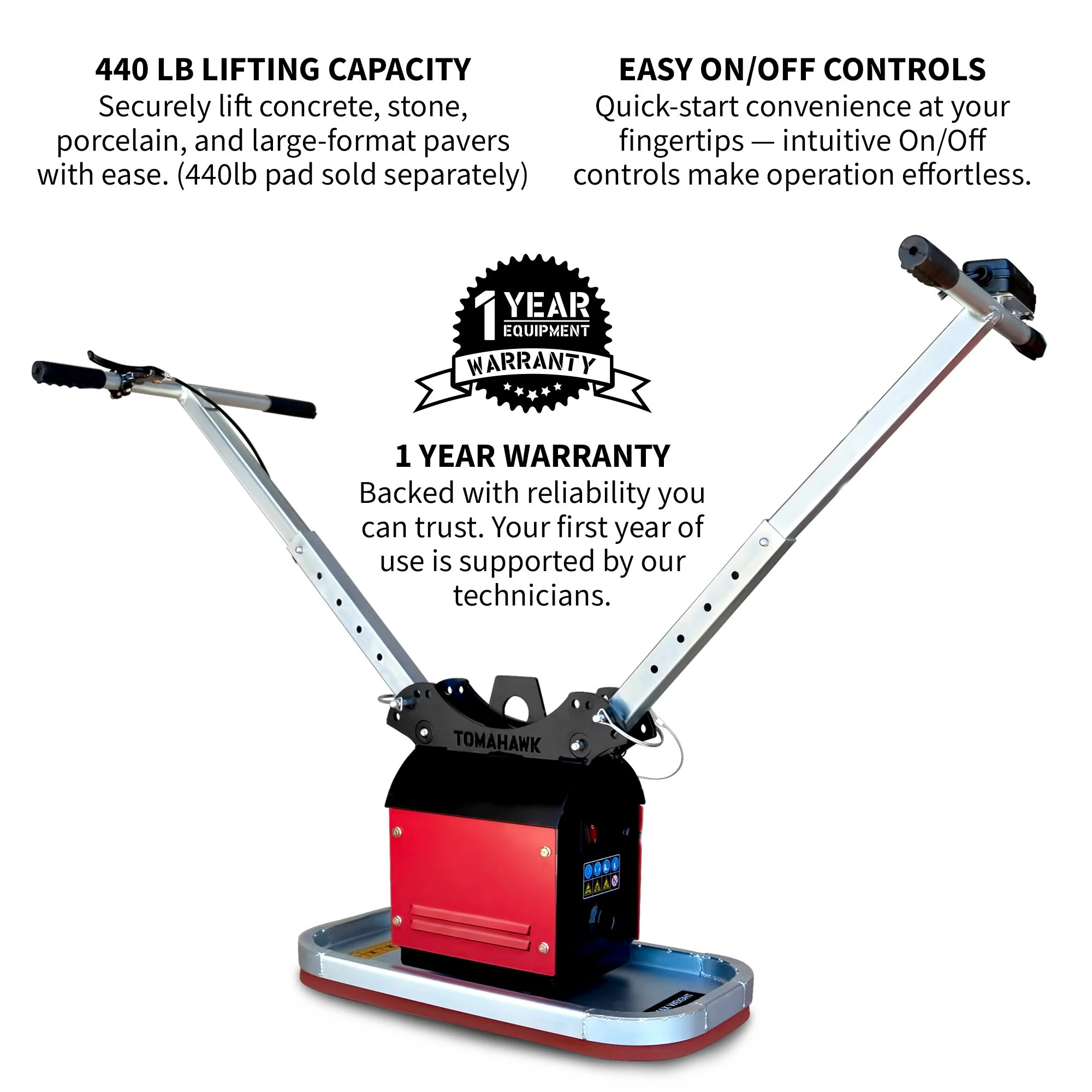 Tomahawk 440 lb Electric Paver Slab Vacuum Lifter 1200W for Hardscaping, Concrete, and Stone Placement - Image 7