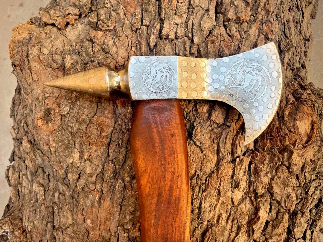 Tomahawk Axe with Custom Handmade Forged 1095 Steel Blade and Rosewood Handle – Redwood Warrior - Image 2