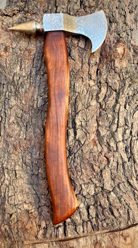 Tomahawk Axe with Custom Handmade Forged 1095 Steel Blade and Rosewood Handle – Redwood Warrior - Image 3