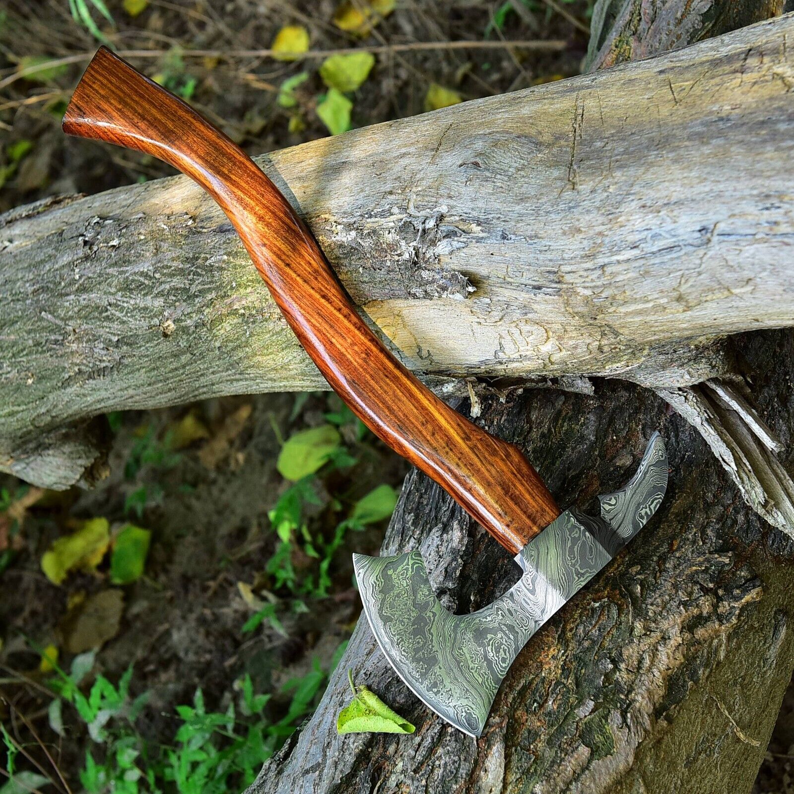 Tomahawk Axe with Custom Handmade Forged Damascus Steel Blade – "Rosewood Warrior" - Image 6