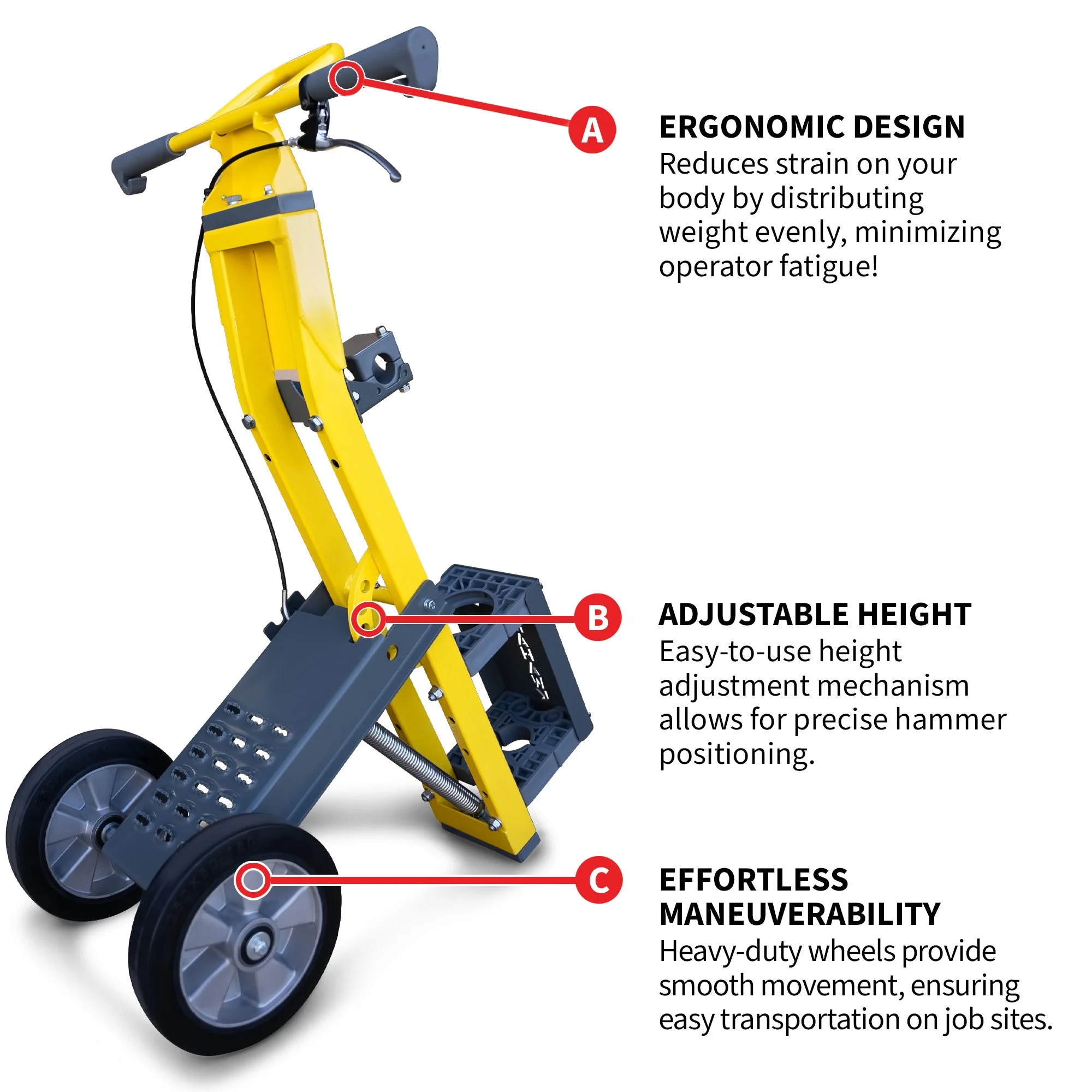 Tomahawk Demo Hammer Trolley – Heavy-Duty Universal Jackhammer Support Anti-Vibration Ergonomic Design for Effortless Demolition - Image 5