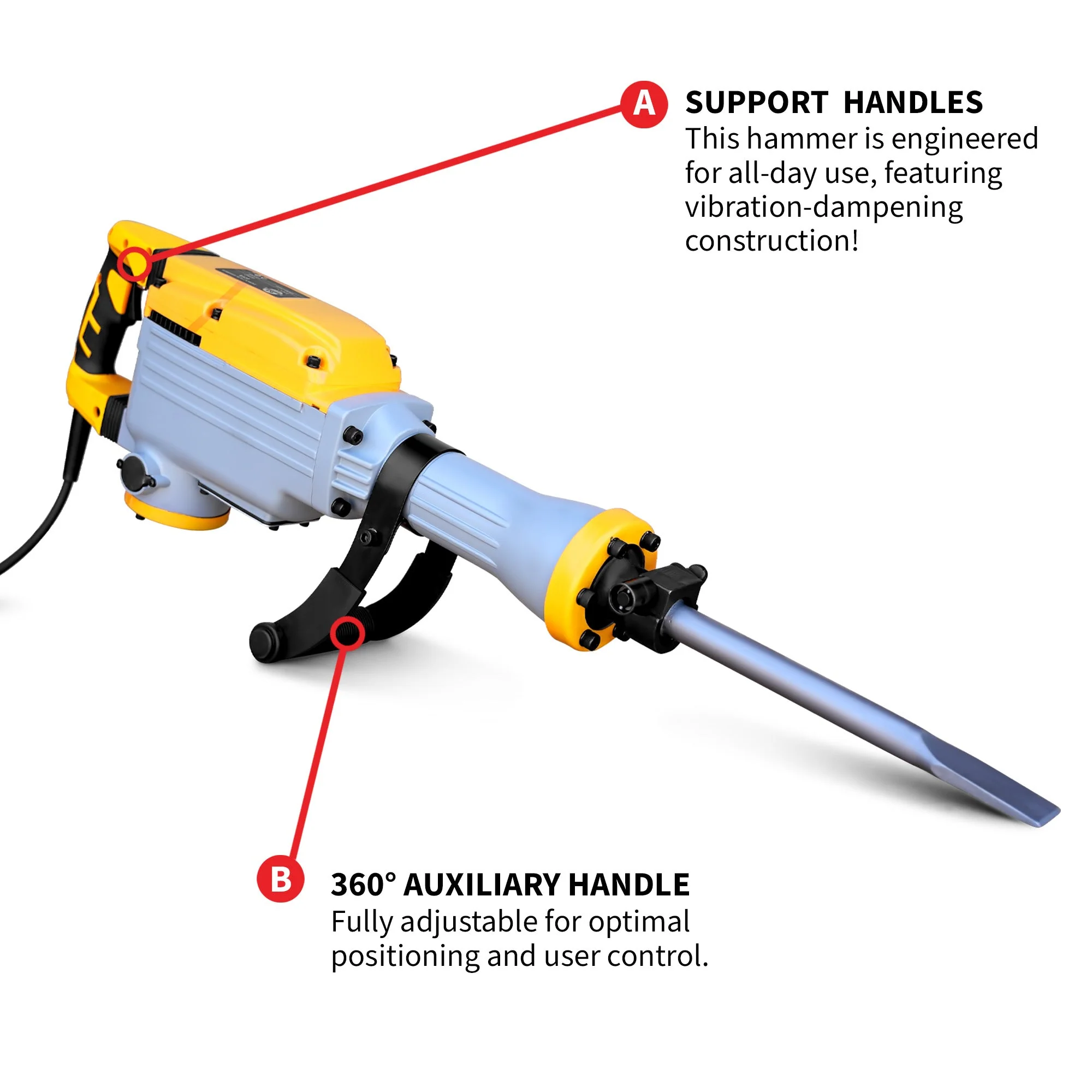 Tomahawk Electric Demolition Jack Hammer 35 lb 1500W 1-1/8" Hex Breaker for Concrete Asphalt Tile Removal Heavy Duty Jackhammer - Image 5