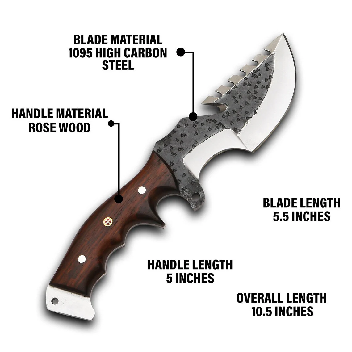 Trackers Knife – Custom Handmade Damascus Blade with Horn Handle - Image 12