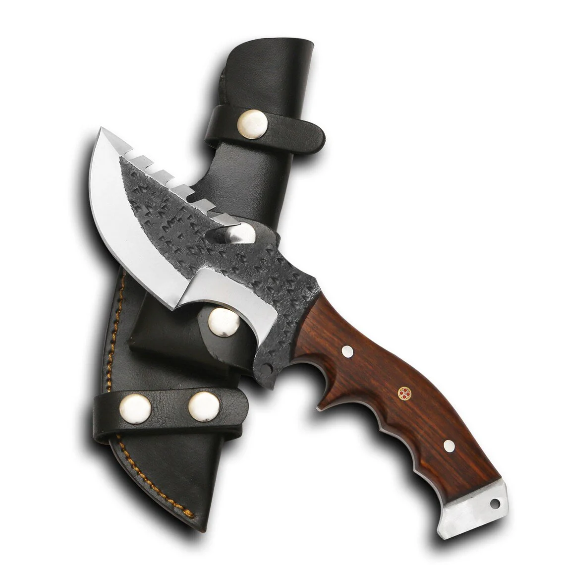 Trackers Knife – Custom Handmade Damascus Blade with Horn Handle - Image 2