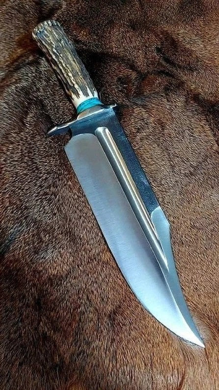 Ultimate Survival Bowie Knife - Handmade, 1095 Forged Steel, 11" Blade, Antler Horn Handle, Exotic Wood, Steel Guard - Image 2