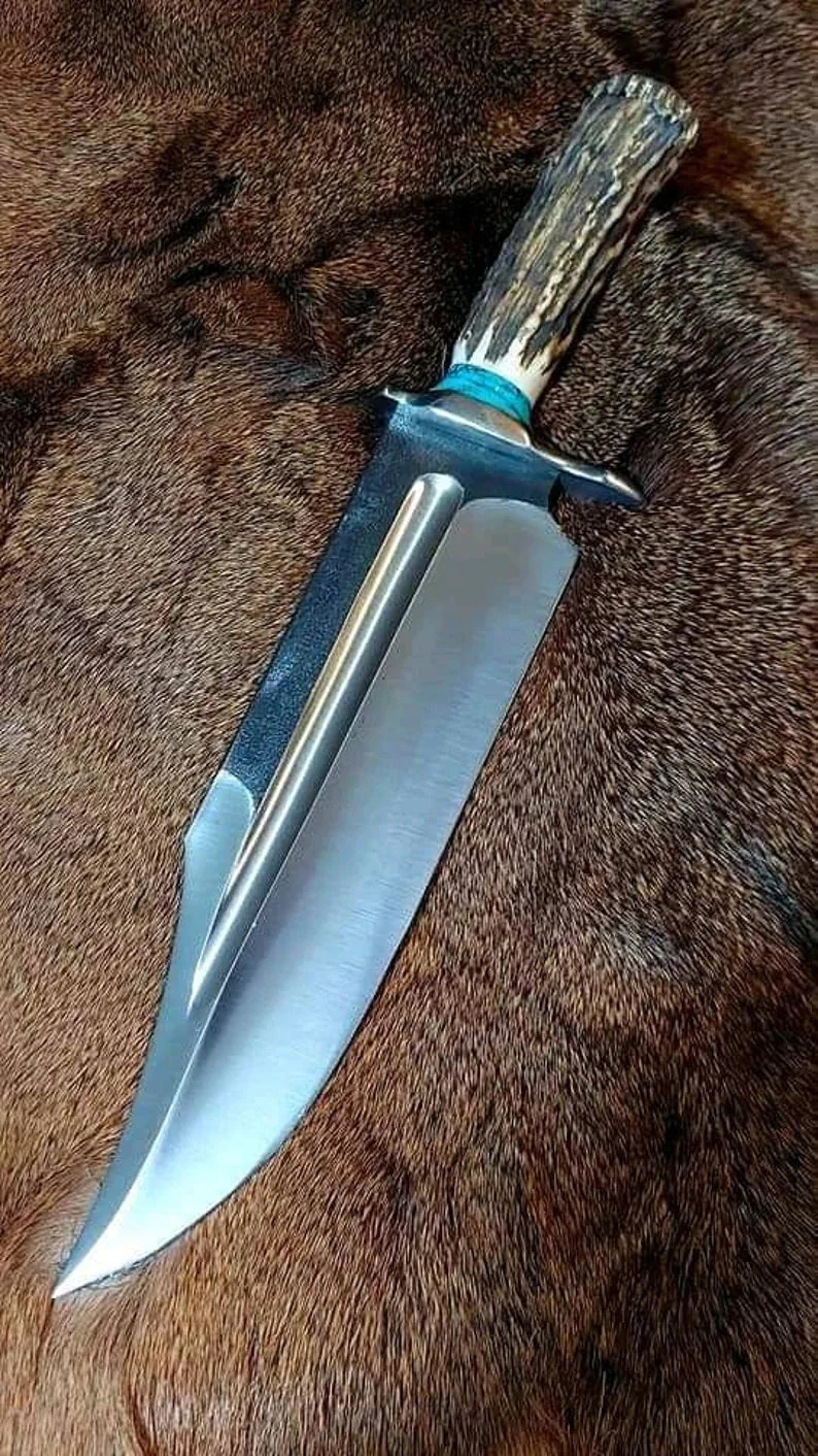 Ultimate Survival Bowie Knife - Handmade, 1095 Forged Steel, 11" Blade, Antler Horn Handle, Exotic Wood, Steel Guard - Image 4