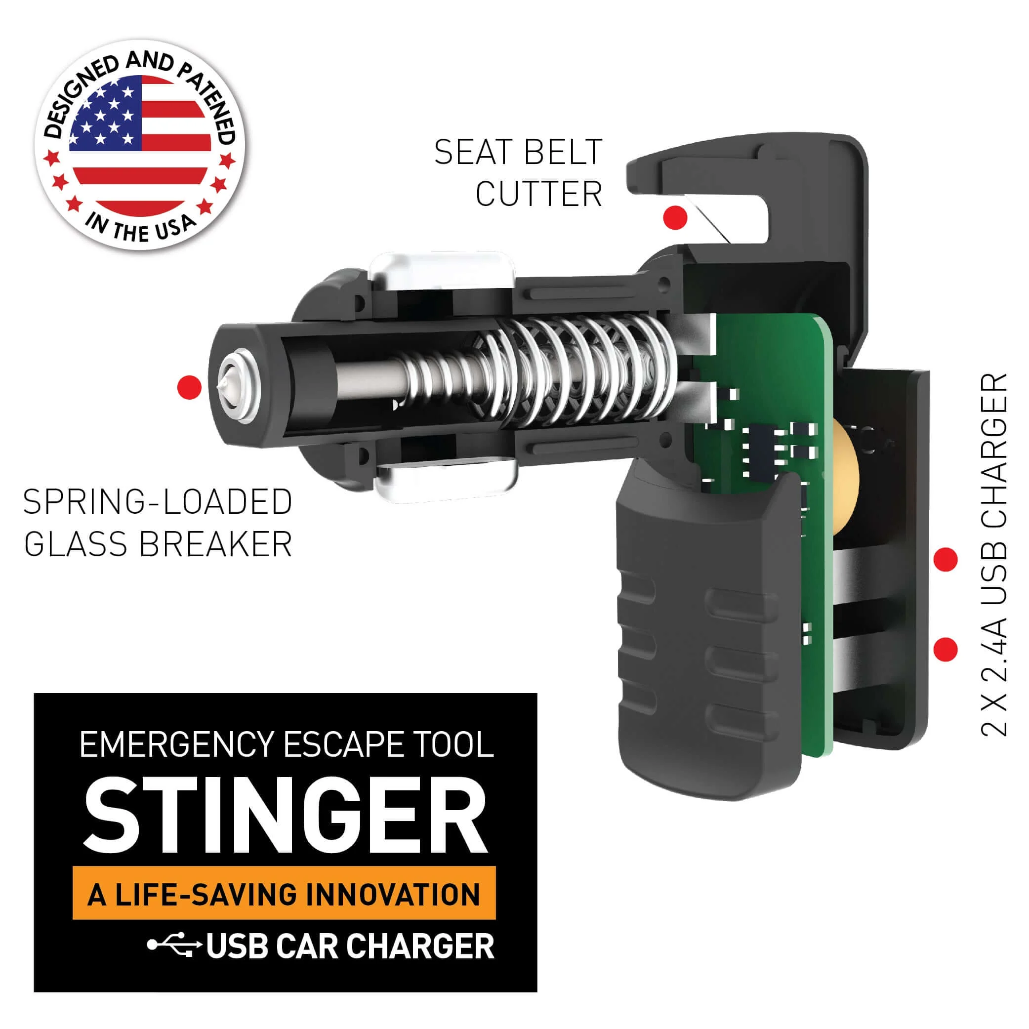 USB Car Charger Emergency Tool (Black) - Image 13