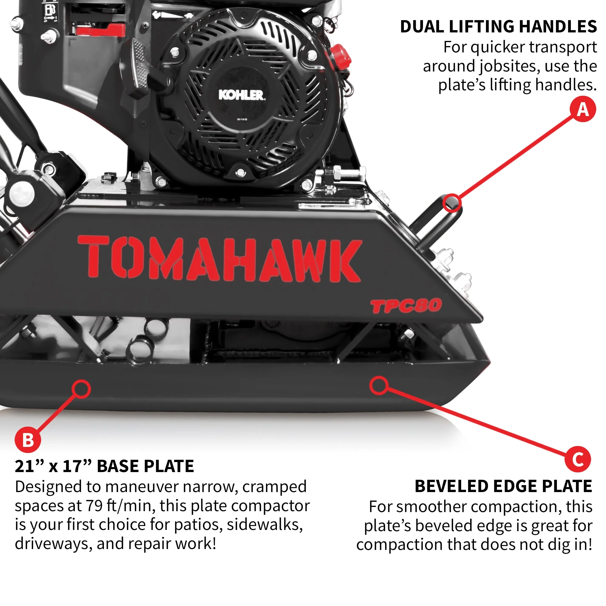 Vibratory Plate Compactor Tamper with Kohler Engine for Dirt Gravel Soil Compaction - Image 9