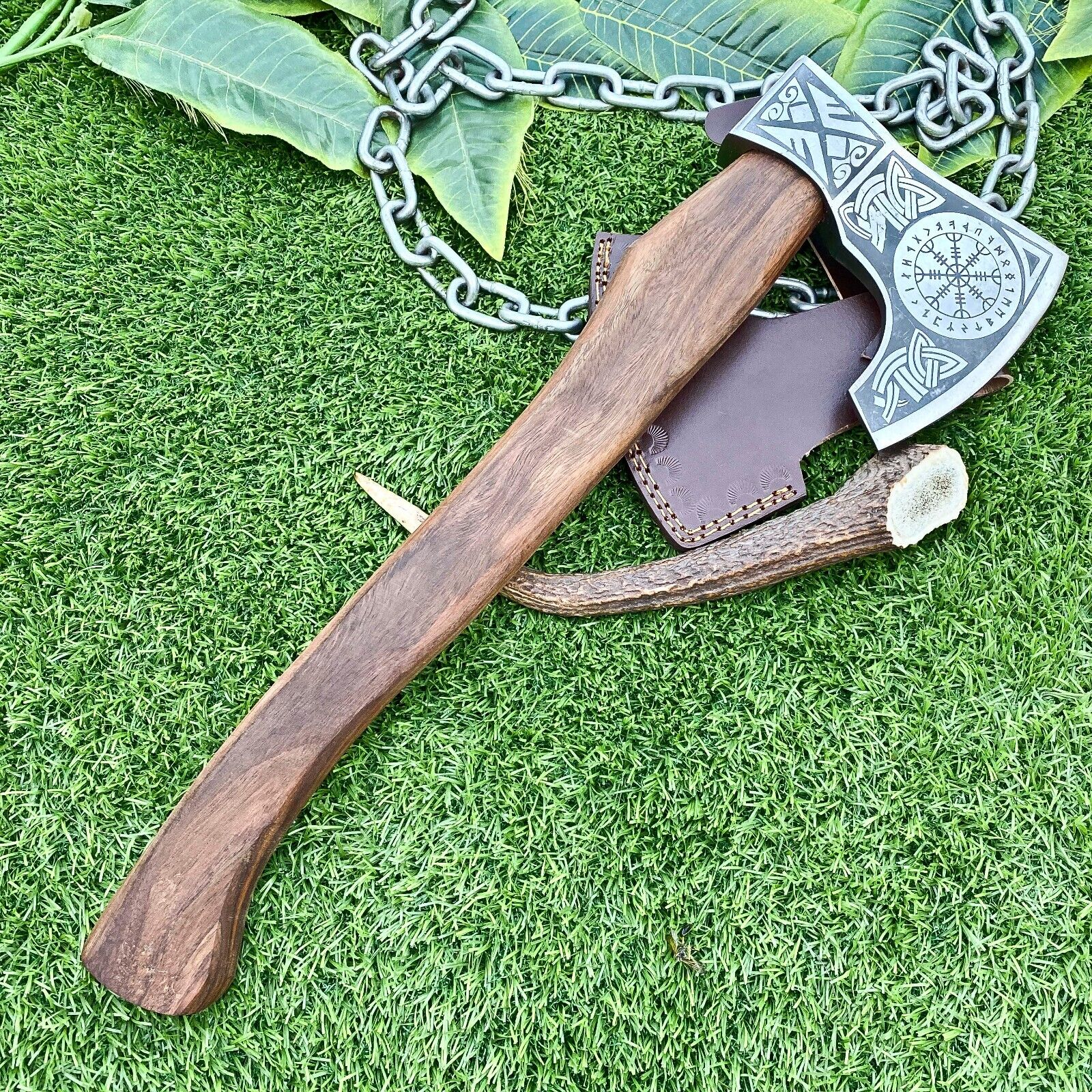 Viking Combat Axe with Custom Handmade Forged Engraved 1095 Steel Blade and Rosewood Handle – Odin’s Fury - Image 2