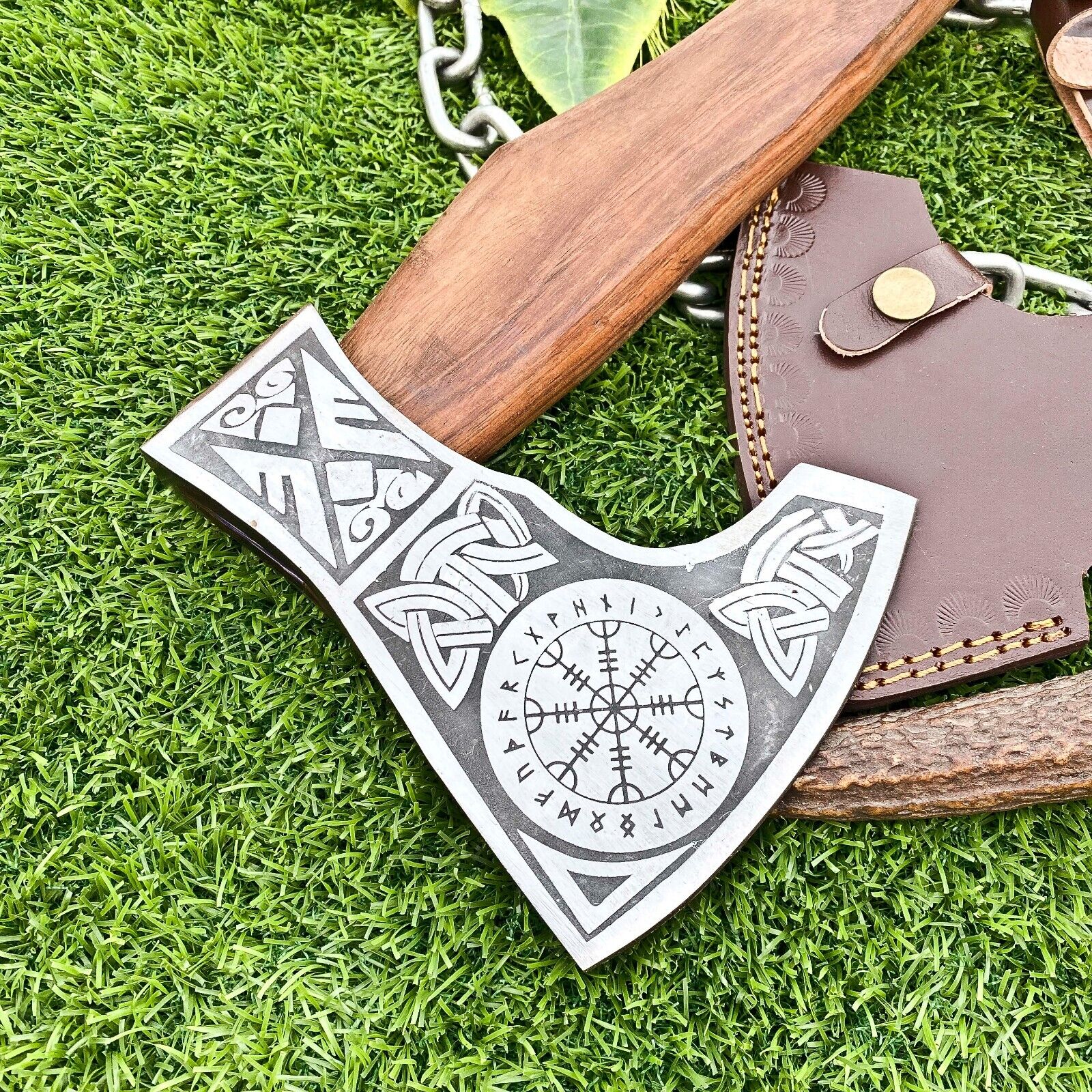 Viking Combat Axe with Custom Handmade Forged Engraved 1095 Steel Blade and Rosewood Handle – Odin’s Fury - Image 3