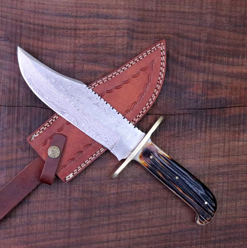 Western Bowie Knife – Handmade 15-Inch Damascus Steel with Bone Handle - Image 2