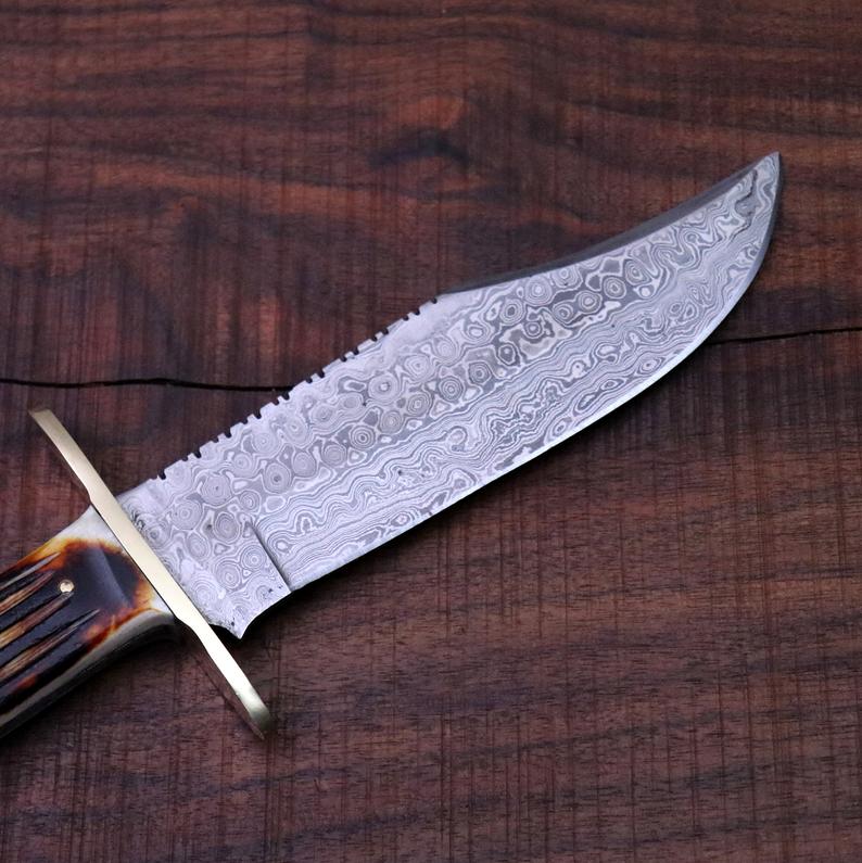 Western Bowie Knife – Handmade 15-Inch Damascus Steel with Bone Handle - Image 3