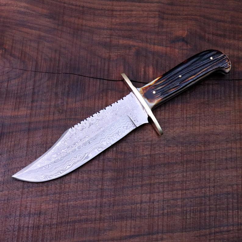 Western Bowie Knife – Handmade 15-Inch Damascus Steel with Bone Handle - Image 4
